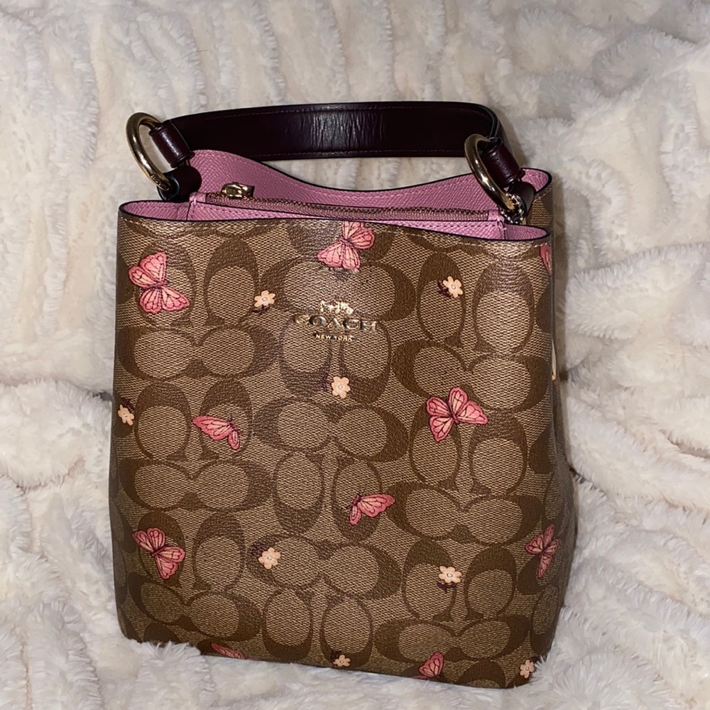 Coach Bucket Bag in Signature Canvas w/ Butterfly Print